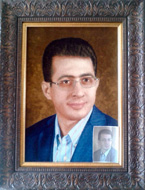 عکس تابلو فرش دستباف چهره آقای دکتر جوان ایرانی، بافته شده بصورن دستباف